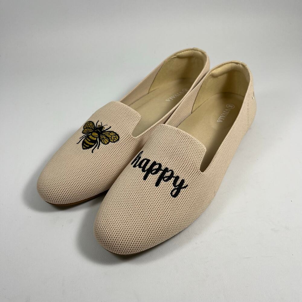 Vivaia Audrey Bee Happy Embroidered Loafers EU 42 US 10.5 Comfort Preppy Casual